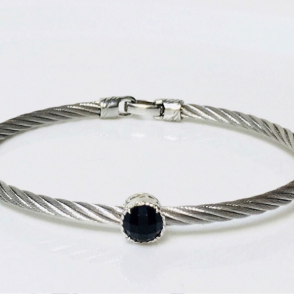 Alor Onyx Steel Cable Onyx Bangle Bracelet - Picture 1 of 3